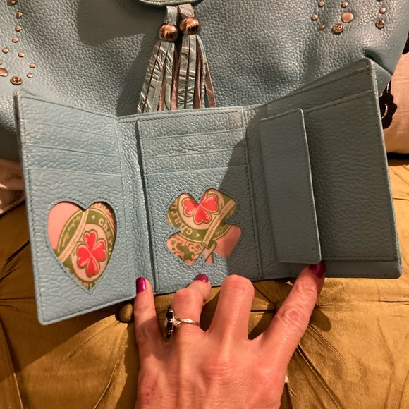 EUC Charm and Luck leather rhinestone studded bag WITH matching wallet 100$ obo - Picture 5 of 8